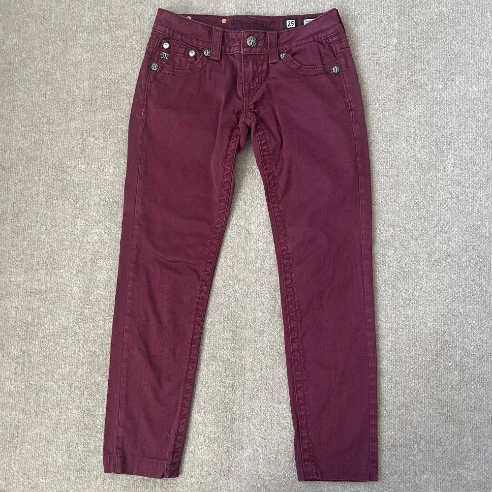 Miss Me Pants Womens 25 Burgundy Red Crop Capri 26" Inseam Low Rise Skinny